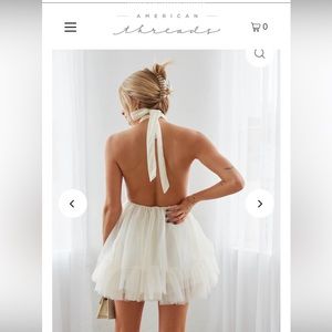 American Threads Beatrice Backless Halter White Tulle Dress